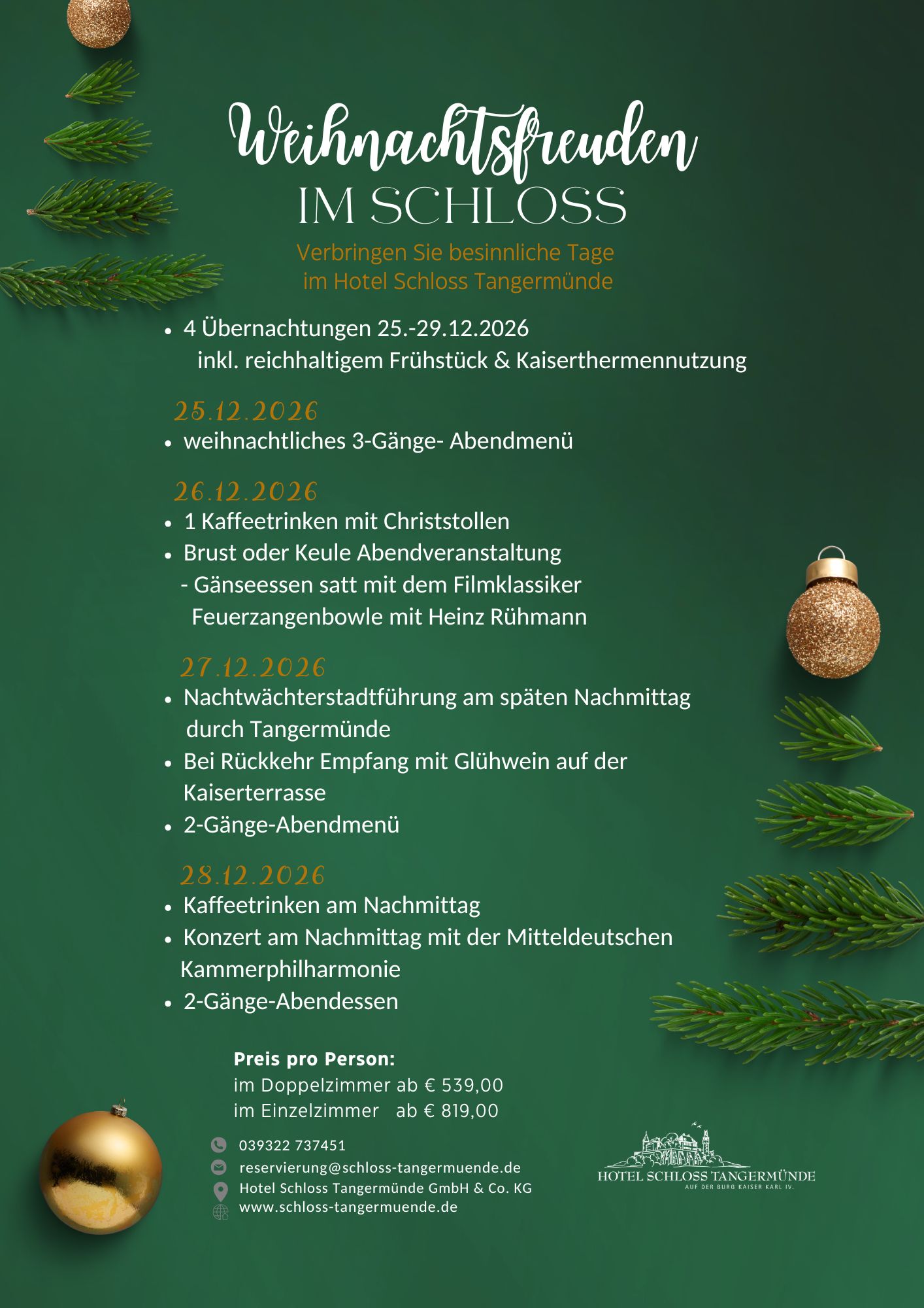 Teaserbild für Weihnachtsarrangement 25.12.-29.12.2026 ... enthät Weihnachtsdekoelemente + den Inhalt des Arrangemebts